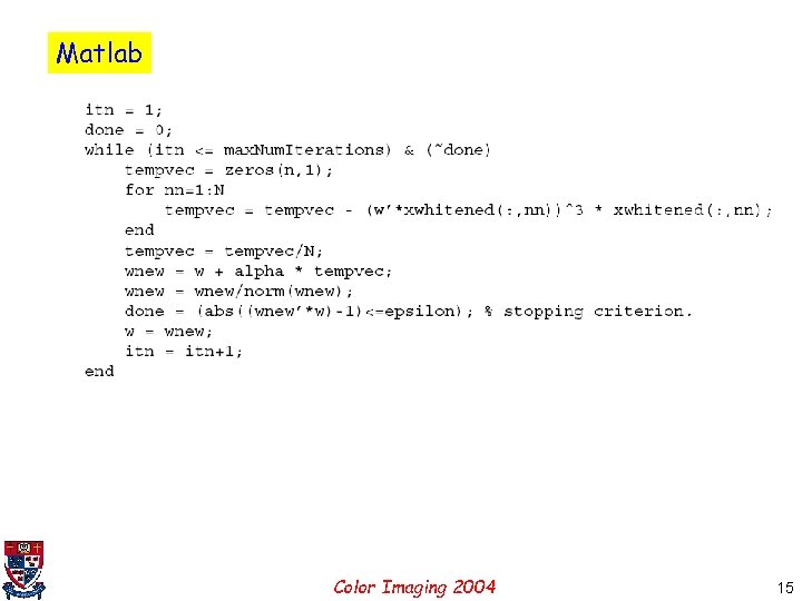 Matlab Color Imaging 2004 15 15 