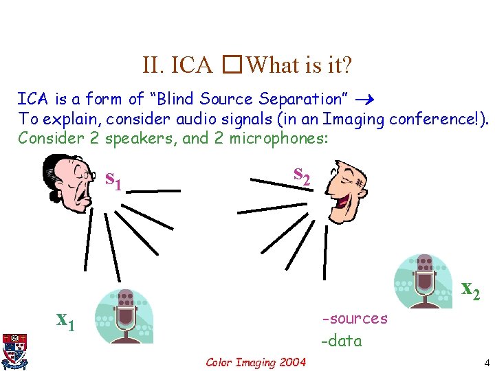 II. ICA �What is it? ICA is a form of “Blind Source Separation” To