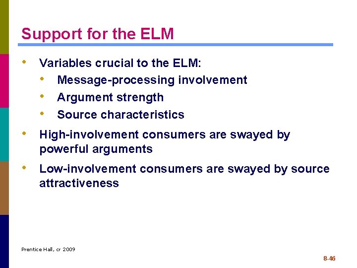 Support for the ELM • Variables crucial to the ELM: • Message-processing involvement •