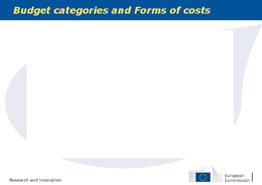 Budget categories and Forms of costs 
