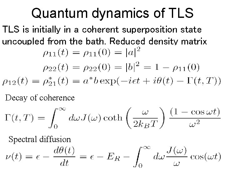 Quantum dynamics of TLS is initially in a coherent superposition state uncoupled from the