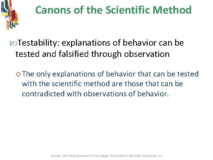 Canons of the Scientific Method Testability: explanations of behavior can be tested and falsified Canons of the Scientific Method Testability: explanations of behavior can be tested and falsified
