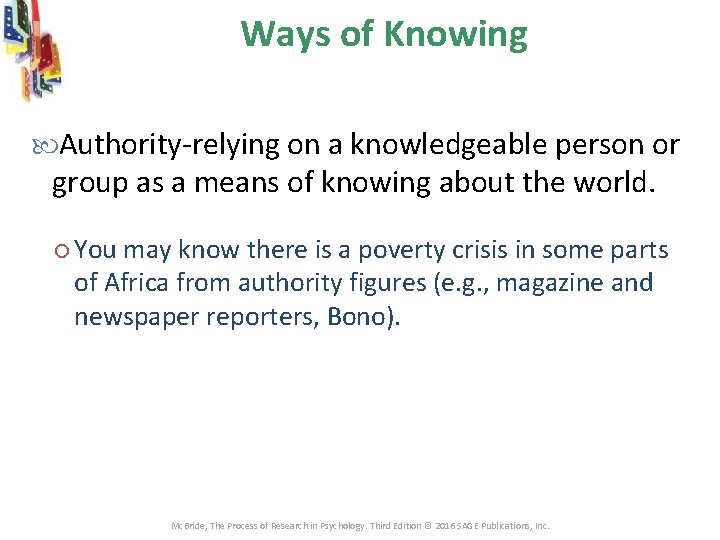 Ways of Knowing Authority-relying on a knowledgeable person or group as a means of Ways of Knowing Authority-relying on a knowledgeable person or group as a means of