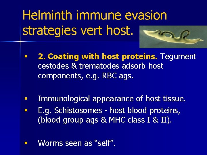 Helminth immune evasion strategies vert host. § 2. Coating with host proteins. Tegument cestodes