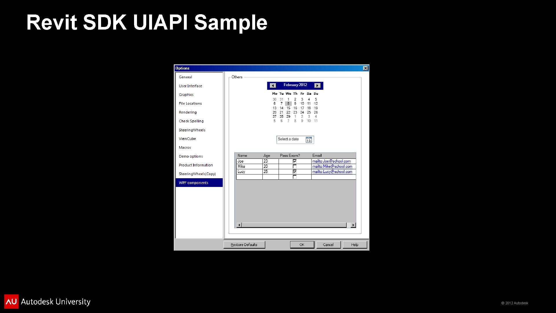 Revit SDK UIAPI Sample © 2012 Autodesk 