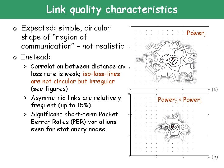 Link quality characteristics o Expected: simple, circular shape of “region of communication” – not