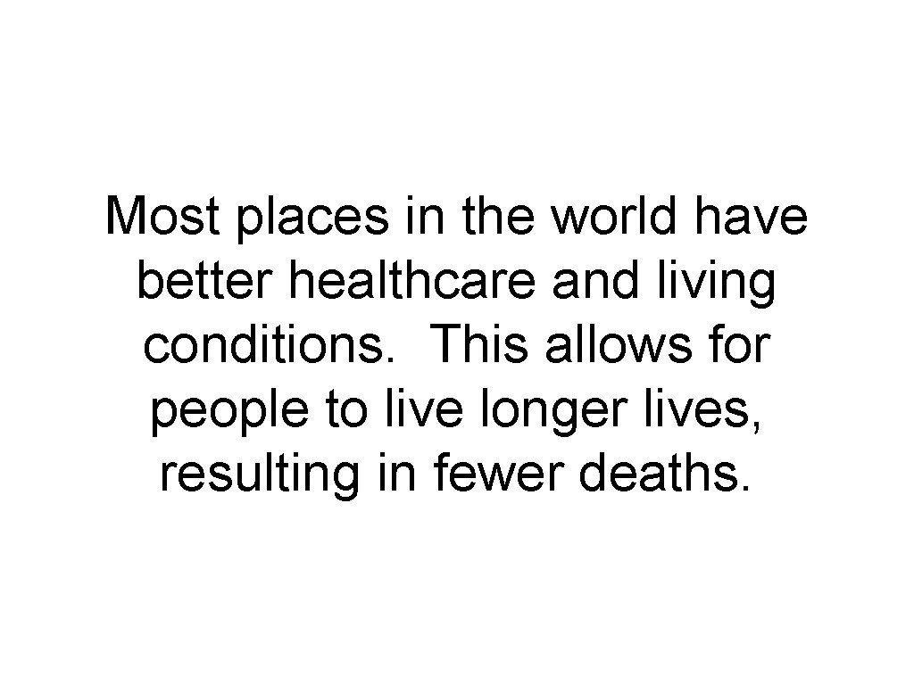 Most places in the world have better healthcare and living conditions. This allows for Most places in the world have better healthcare and living conditions. This allows for