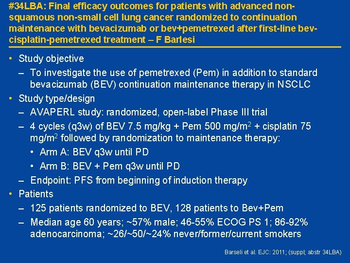 #34 LBA: Final efficacy outcomes for patients with advanced nonsquamous non-small cell lung cancer