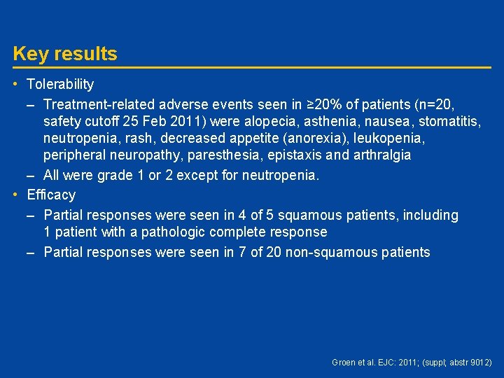 Key results • Tolerability – Treatment-related adverse events seen in ≥ 20% of patients