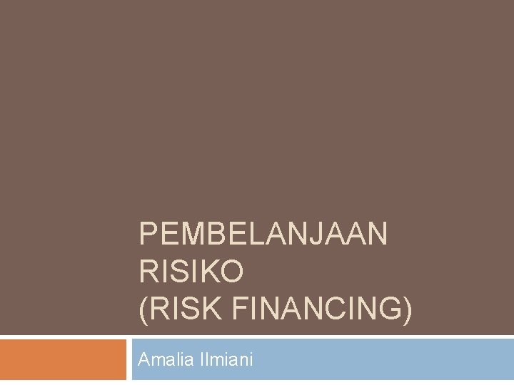 PEMBELANJAAN RISIKO (RISK FINANCING) Amalia Ilmiani 