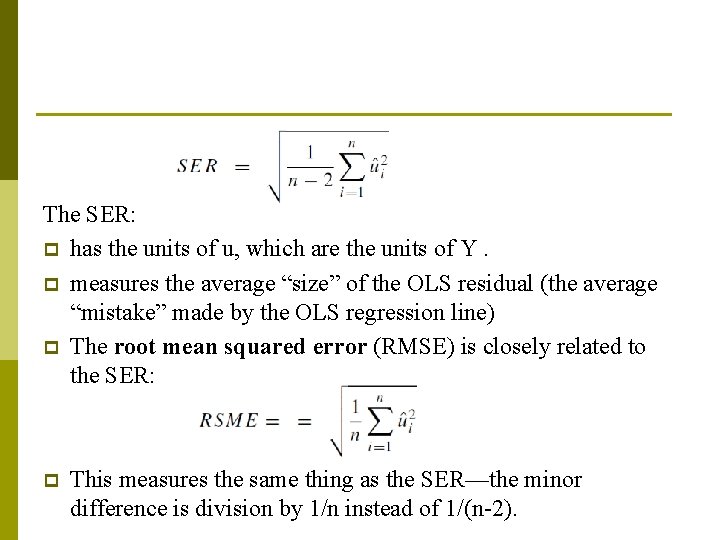 The SER: p has the units of u, which are the units of Y.