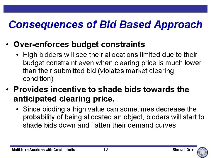 Consequences of Bid Based Approach • Over-enforces budget constraints • High bidders will see