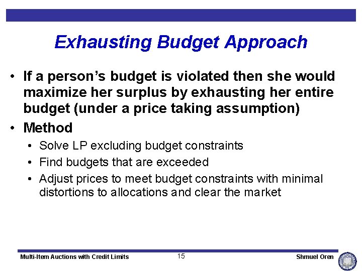 Exhausting Budget Approach • If a person’s budget is violated then she would maximize