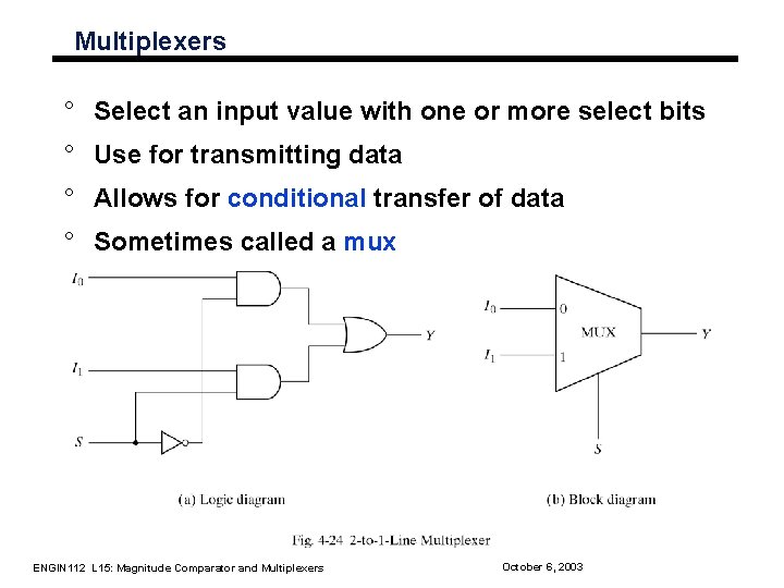 Multiplexers ° Select an input value with one or more select bits ° Use Multiplexers ° Select an input value with one or more select bits ° Use