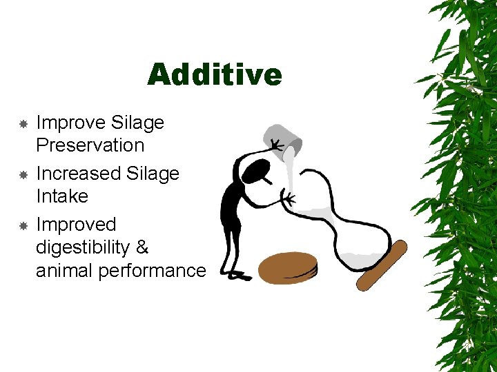 Additive Improve Silage Preservation Increased Silage Intake Improved digestibility & animal performance 