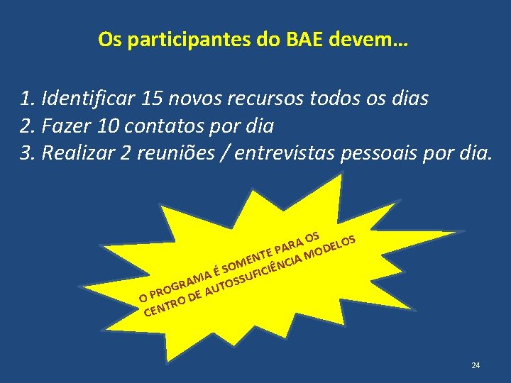 Os participantes do BAE devem… 1. Identificar 15 novos recursos todos os dias 2.