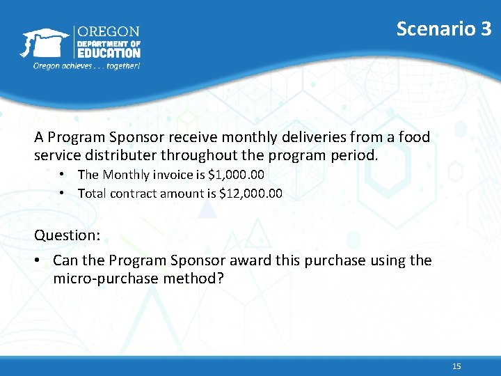 Scenario 3 A Program Sponsor receive monthly deliveries from a food service distributer throughout