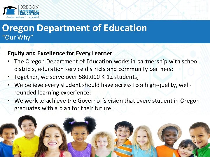 Oregon Department of Education “Our Why” Equity and Excellence for Every Learner • The