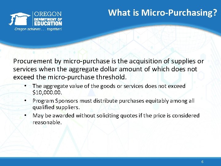 What is Micro-Purchasing? Procurement by micro-purchase is the acquisition of supplies or services when