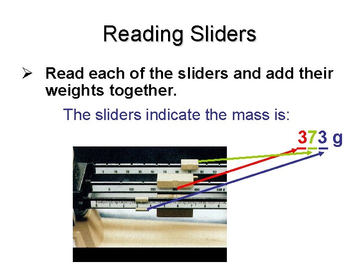 Reading Sliders Ø Read each of the sliders and add their weights together. The