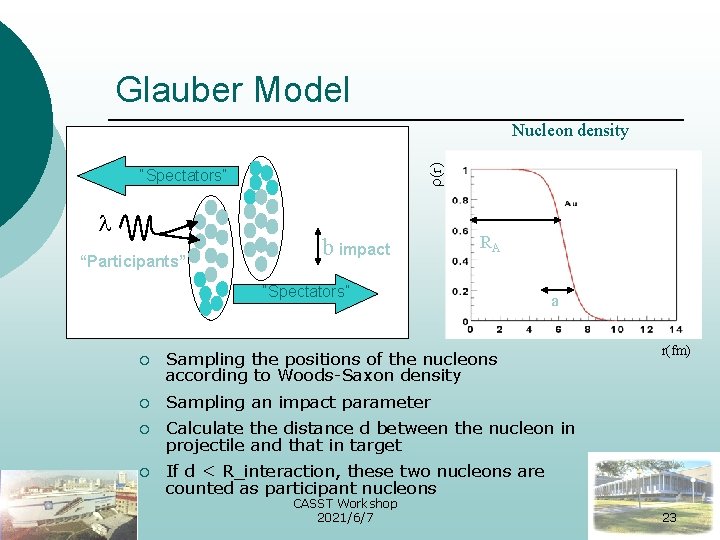 Glauber Model (r) Nucleon density “Spectators” l “Participants” b impact RA “Spectators” a ¡