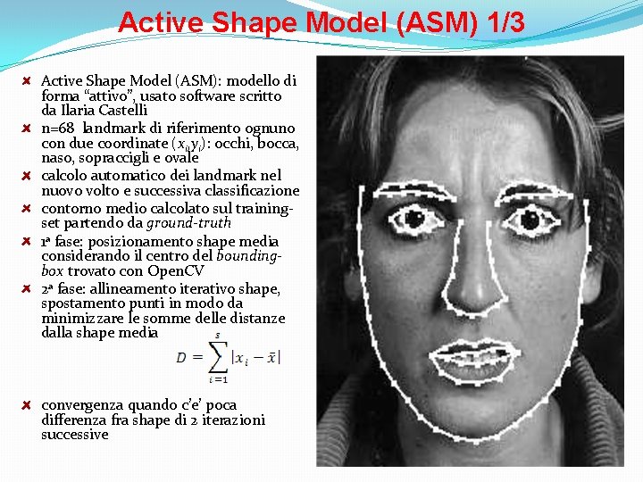 Active Shape Model (ASM) 1/3 Active Shape Model (ASM): modello di forma “attivo”, usato