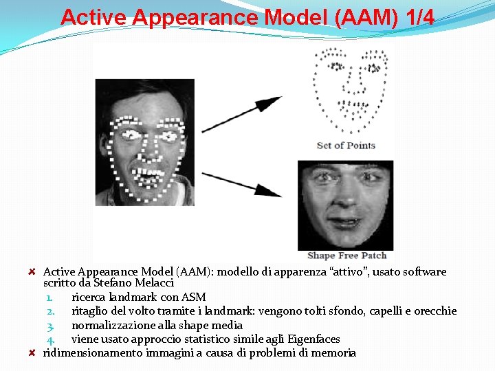 Active Appearance Model (AAM) 1/4 Active Appearance Model (AAM): modello di apparenza “attivo”, usato