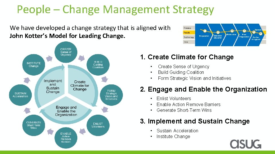 People – Change Management Strategy We have developed a change strategy that is aligned