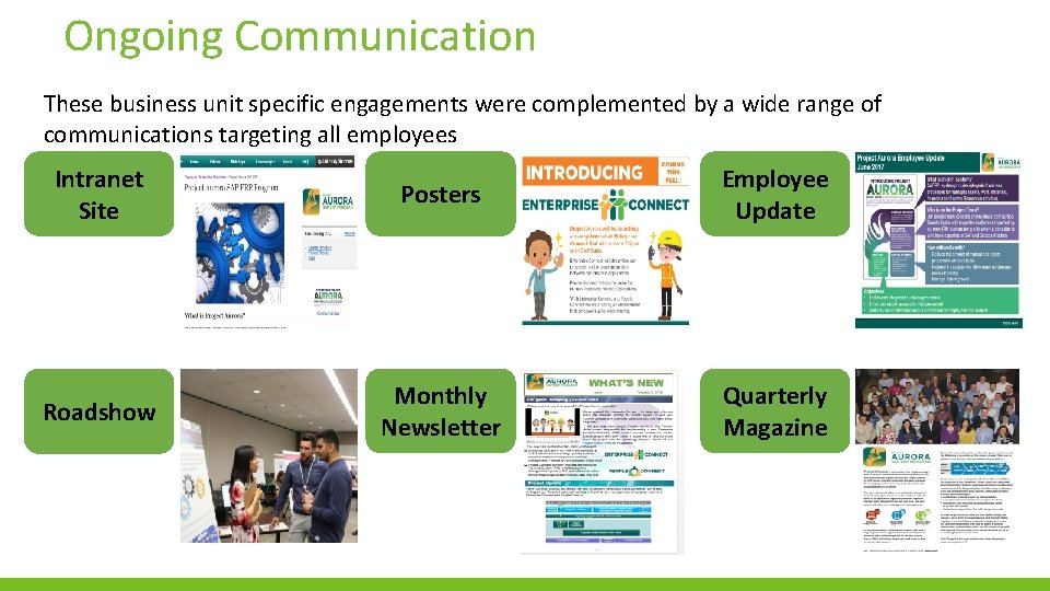 Ongoing Communication These business unit specific engagements were complemented by a wide range of