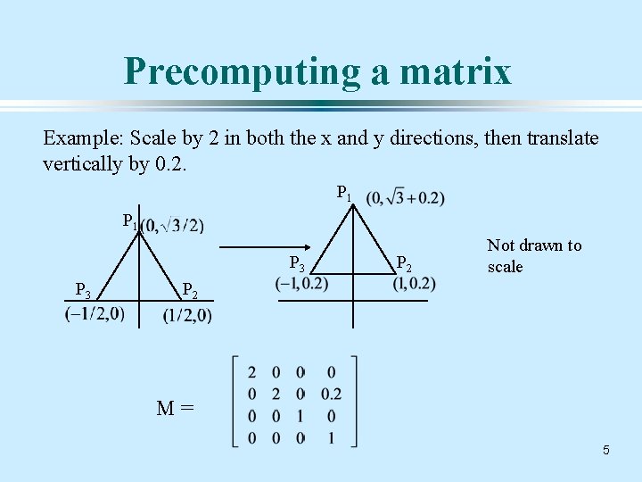 Precomputing a matrix Example: Scale by 2 in both the x and y directions,