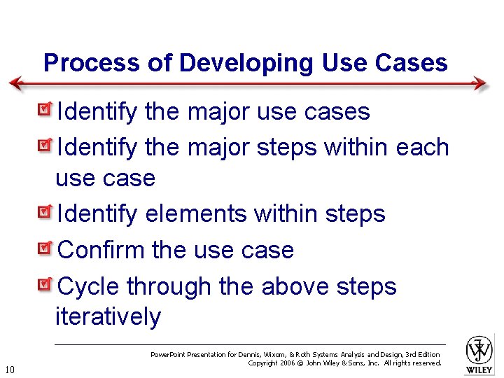 Process of Developing Use Cases Identify the major use cases Identify the major steps