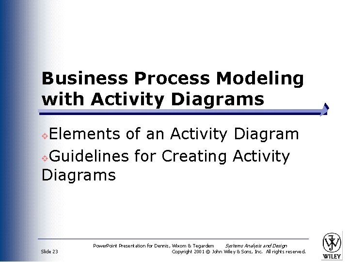 Business Process Modeling with Activity Diagrams Elements of an Activity Diagram ±Guidelines for Creating