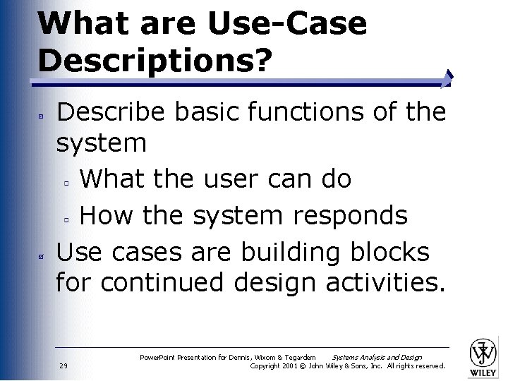 What are Use-Case Descriptions? Describe basic functions of the system What the user can