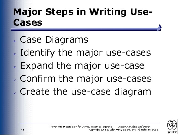 Major Steps in Writing Use. Cases Case Diagrams Identify the major use-cases Expand the