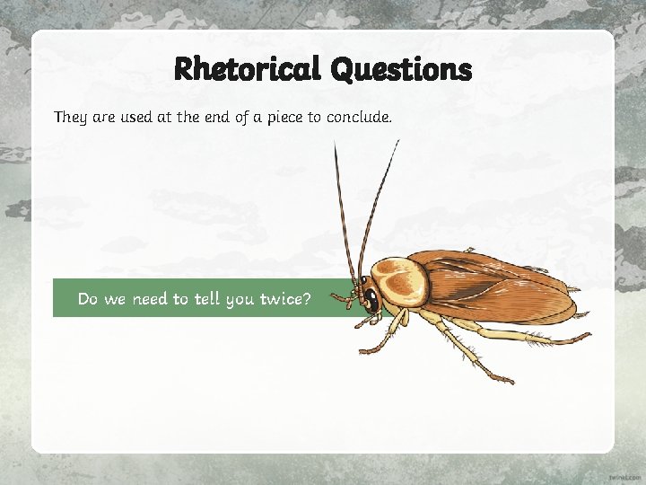 Rhetorical Questions They are used at the end of a piece to conclude. Do
