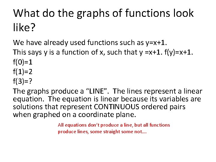 What do the graphs of functions look like? We have already used functions such