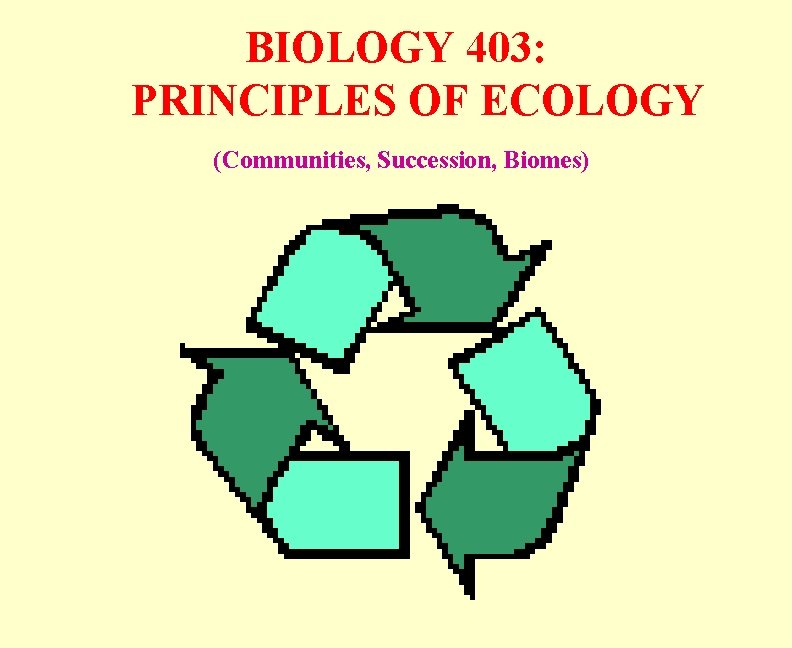 BIOLOGY 403: PRINCIPLES OF ECOLOGY (Communities, Succession, Biomes) 