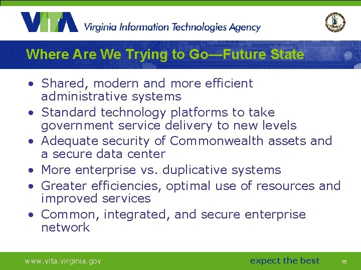 Where Are We Trying to Go—Future State • Shared, modern and more efficient administrative