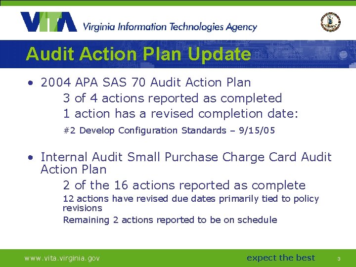 Audit Action Plan Update • 2004 APA SAS 70 Audit Action Plan 3 of