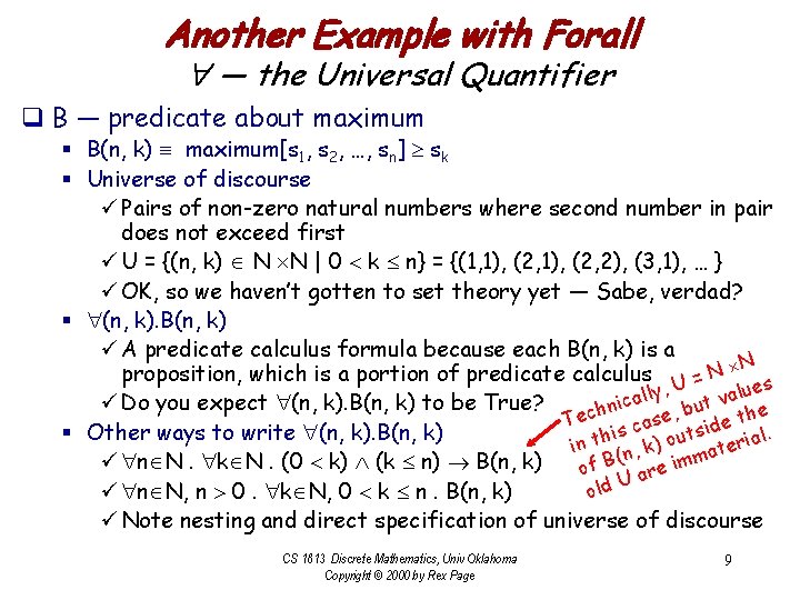 Another Example with Forall — the Universal Quantifier q B — predicate about maximum