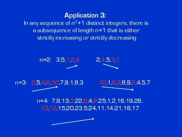 Application 3: In any sequence of n 2+1 distinct integers, there is a subsequence