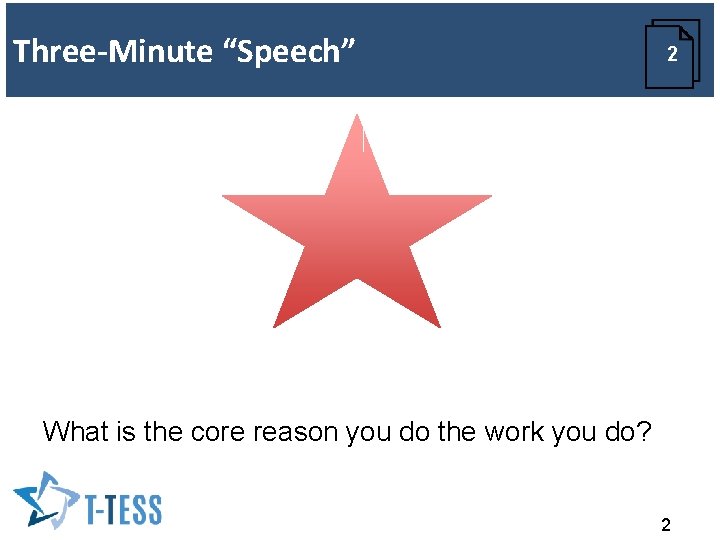 Three-Minute“Speech” Three-Minute 2 2 What is the core reason you do the work you