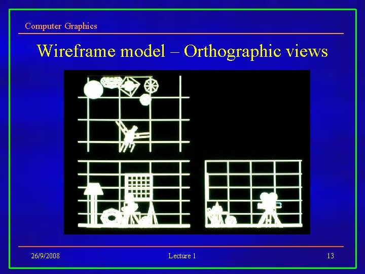 Computer Graphics Wireframe model – Orthographic views 26/9/2008 Lecture 1 13 