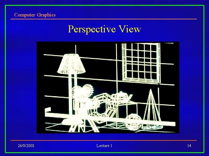 Computer Graphics Perspective View 26/9/2008 Lecture 1 14 