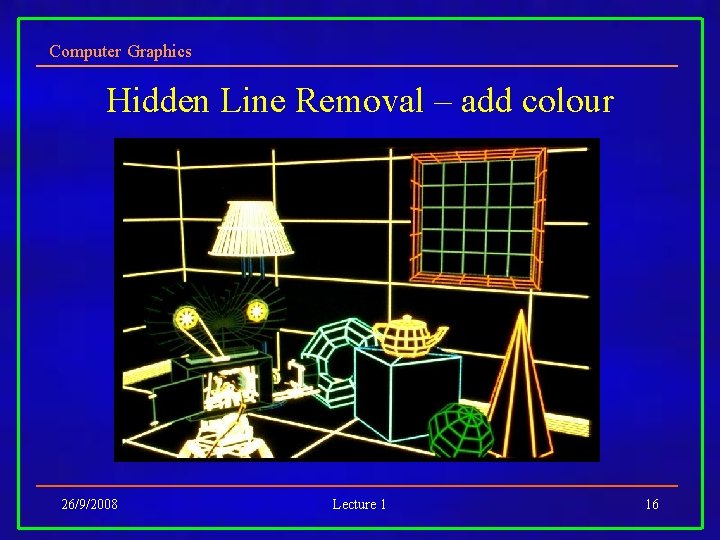 Computer Graphics Hidden Line Removal – add colour 26/9/2008 Lecture 1 16 