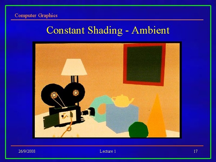 Computer Graphics Constant Shading - Ambient 26/9/2008 Lecture 1 17 