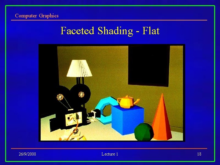 Computer Graphics Faceted Shading - Flat 26/9/2008 Lecture 1 18 