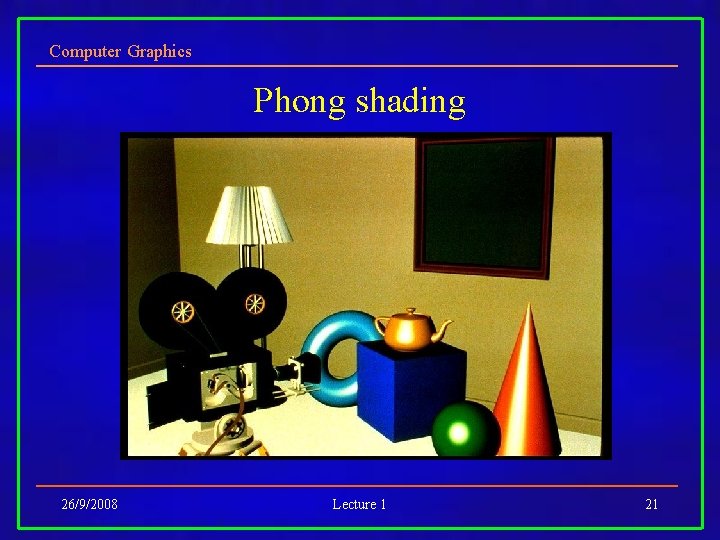 Computer Graphics Phong shading 26/9/2008 Lecture 1 21 