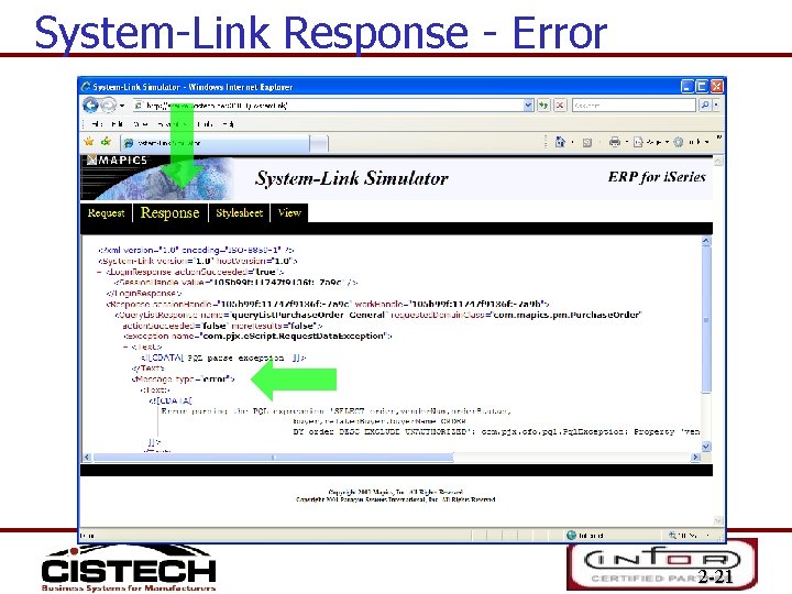 System-Link Response - Error Request has errors – Check the response 2 -21 