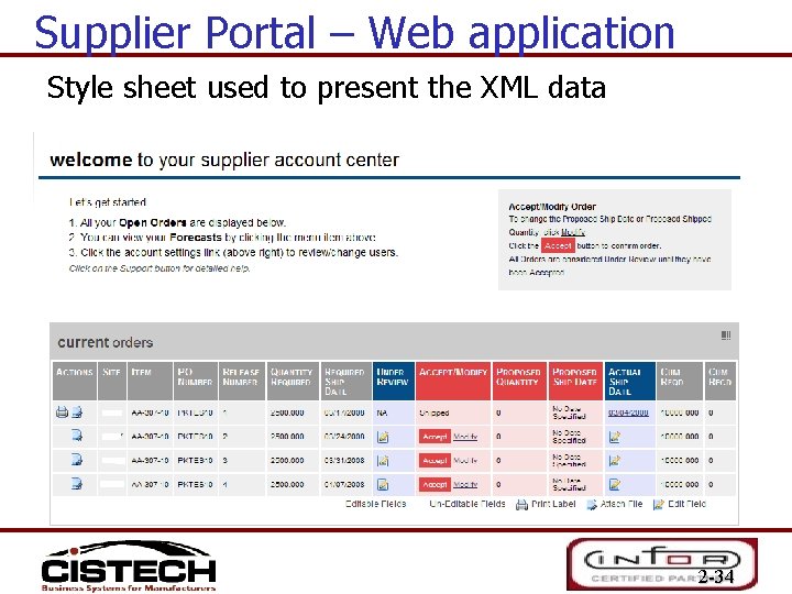 Supplier Portal – Web application Style sheet used to present the XML data 2